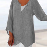 JFN Cotton & Linen Asymmetric Hem Loose Fit Long Sleeve Shirts Tunic Top