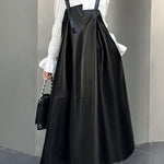 A-Line Loose Asymmetric Pleated Solid Color Split-Joint Square-Neck Midi Dresses Slip Dress