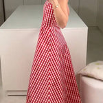 Red Strapless Plaid Dress