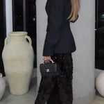 Chic Holiday Look Large Sequins High Rise Zipper Waist Slit Maxi Skirt