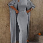 Long Sleeves Solid Color Round-Neck Inner Dress + Bodycon Outerwear Two Pieces Set