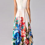 Square Neck Sleeveless Floral Print Midi Dress