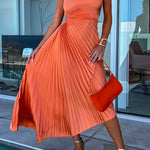 Margovil One Shoulder Cut Out Waist Irregular Pleated Party Dress