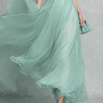 Women's Elegant Mint Green Chiffon Sleeveless Long Dress With A Fitted Waist
