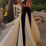 Margovil Spaghetti Strap Low Cut Color Block Swing Maxi Dress
