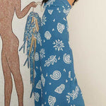 Bow Shoulder Sleeveless Seashell Print Maxi Dress