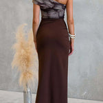 Asymmetrical Shoulder Ruffle Detail Printed Maxi Dress