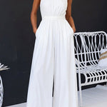 Halter Neck High Waist Pocketed Wide Leg Jumpsuit