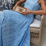 Margo Lace Hollow Out Crewneck Crop Tank Top High Waist Maxi Swing Skirt Set