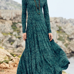Bohemian Floral Print Crew Neck Stretch-knit Dress