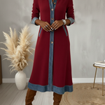 Casual Denim Patchwork Corduroy A-line Midi Dress