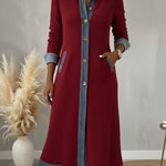 Casual Denim Patchwork Corduroy A-line Midi Dress