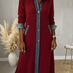 Casual Denim Patchwork Corduroy A-line Midi Dress