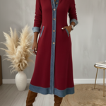 Casual Denim Patchwork Corduroy A-line Midi Dress