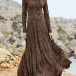 Bohemian Floral Print Crew Neck Stretch-knit Dress