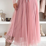 Elastic Waist Mesh Flowy Maxi Skirt