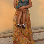 Margovil Spaghetti Strap Floral Print Chiffon Maxi Dress