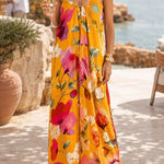 Sleeveless Open Back Floral Print Wide Leg Jumpsuit