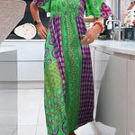 Margovil Round Neck Short Sleeves Printed Maxi Dress