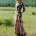 Women's Vintage Cashew Flower Art Print Long-sleeved Dress