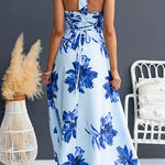 Halter V Neck Back Lace-up Waisted Floral Print Maxi Dress