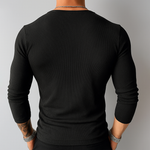 Men's Solid Color Striped V Neck Long Sleeve T-shirt