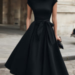 Cap-Sleeve Bow-Waist Midi Dress