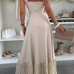Square Neck Lace Splice Maxi Cami Dress