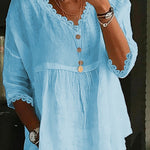 Casual three-quarter sleeve lace V-neck top shirt
