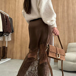 High Rise Satin Splice Lace Maxi Skirt