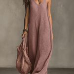 Bohemian Relaxed Sleeveless Wide-Leg Olive Knit Maxi Dress