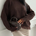 Crewneck Back Slit Lace Patchwork Sweater