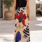 One Shoulder Abstract Floral Maxi Dress