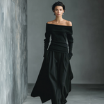 Women's Black Knit Off-Shoulder Fitted Top And Woven Fabric Skirt Set