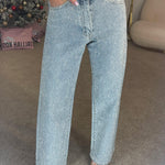 High Waisted Diamanté Straight Leg Jeans