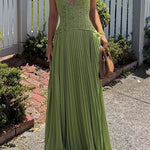 Margovil Halter Neck Back Lace-up Pleated Maxi Dress