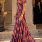 Margovil V Neck Short Sleeves Floral Print Maxi Dress