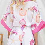 Half Sleeves Button Up Bow Waist Marine Life Print Romper