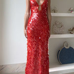 Margovil Spaghetti Strap V Neck Glitter Sequin Maxi Party Dress