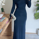 Off Shoulder Long Sleeves Ruched Solid Maxi Dress