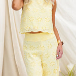 Sleeveless Buttons Detail Floral Lace Hollow Out Top