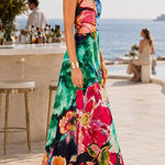 Halter Neck Abstract Floral Print Maxi Dress