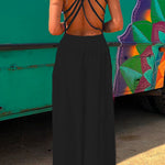 Margovil Solid Criss Cross Backless Maxi Cami Dress