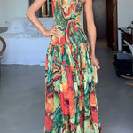 Strapless Smocked Ombre Print Swing Maxi Dress