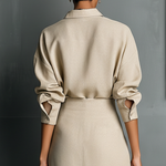 Women's Beige Cotton Blend Shirt And Skirt Set