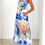 Margovil Pocketed Side Slit Printed Maxi Cami Dress