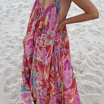 Margovil V Neck Spaghetti Strap Backless Floral Print Maxi Vacation Dress