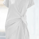 Margovil Solid Cross V Neck Tie Wrap Dress