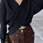 Margovil V Neck Criss Cross Front Ribbed Knit Sweater