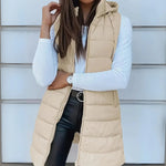 RAIN��� - Casual Sleeveless Hood Long Puffer Vest